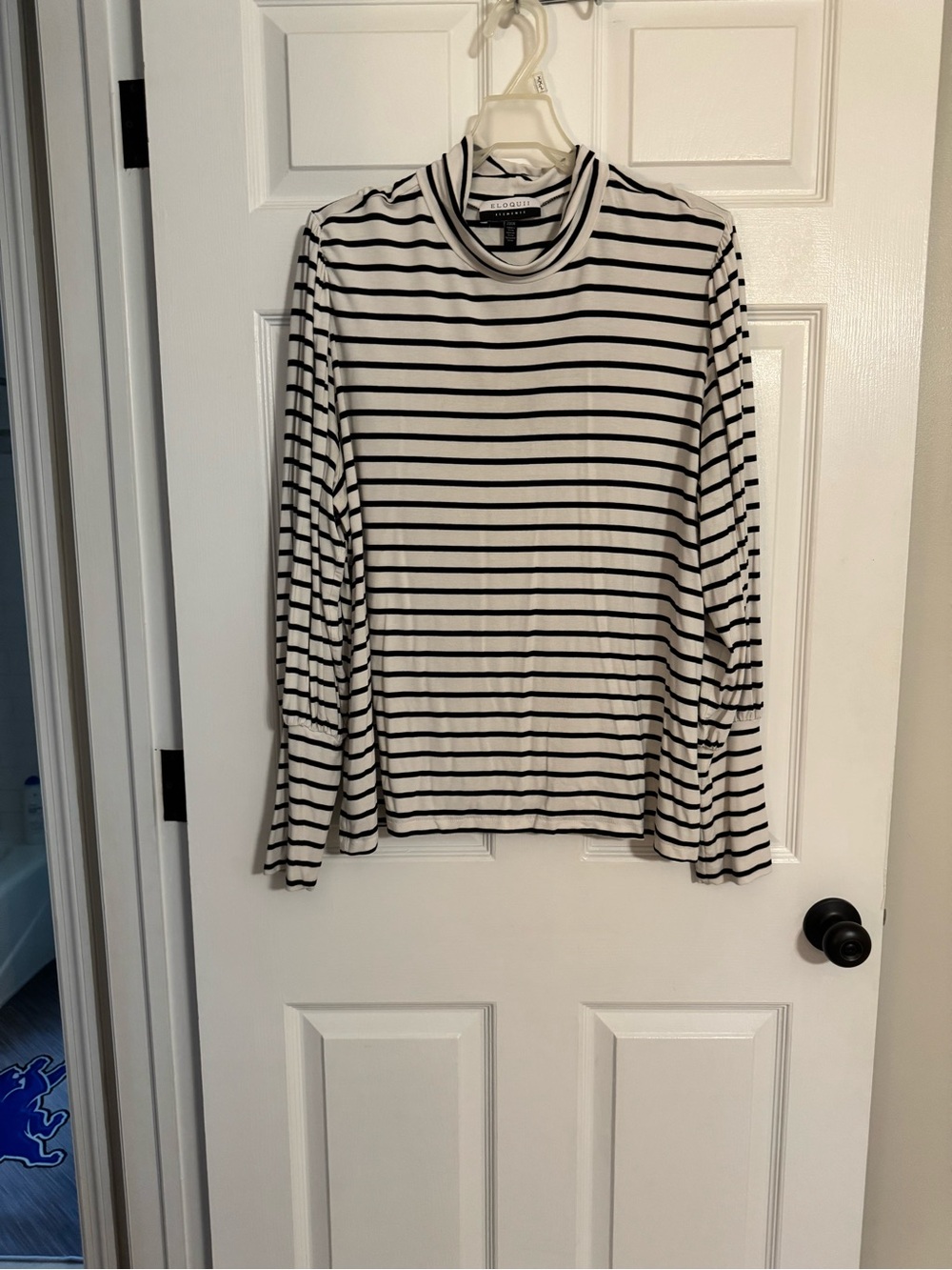 Eloquii Black & White Striped Turtle Neck Long Sleeve Top